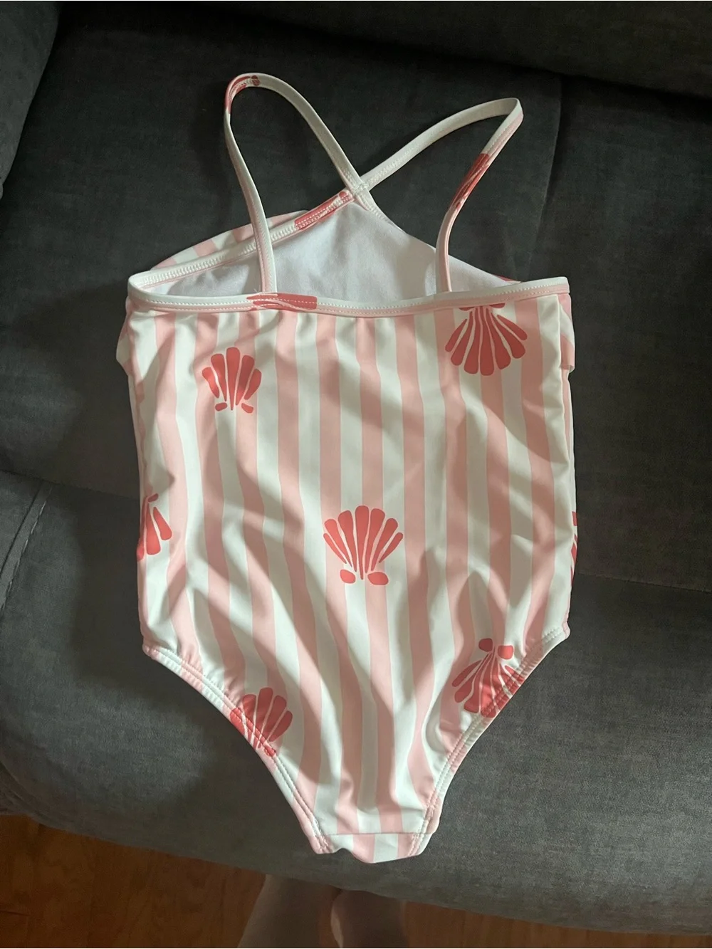 Carter's Peach/Coral & White Striped Shell Print One-Piece Swimsuit